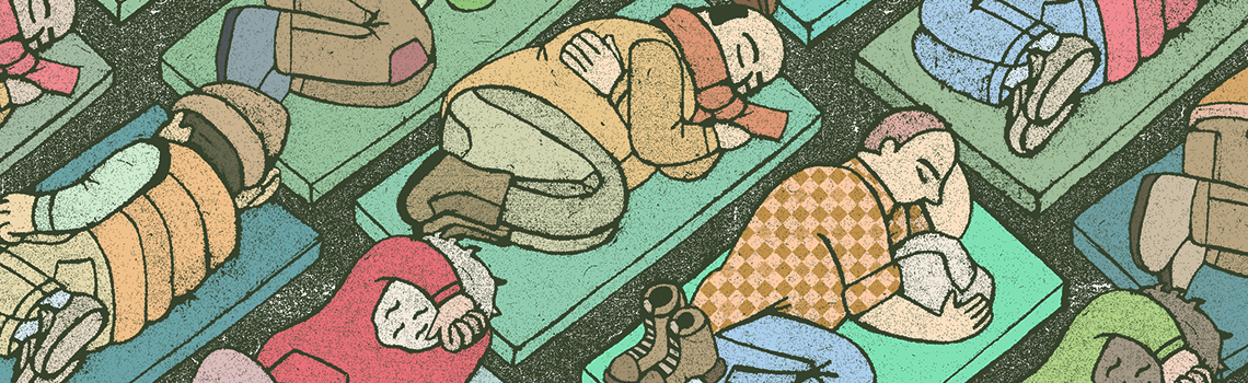 A homeless man sleeping at the mustard seed