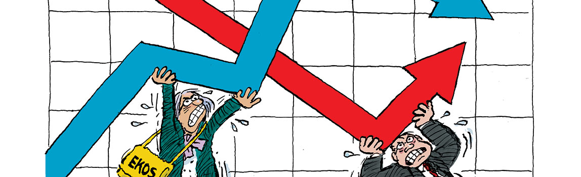 Pollsters holding up arrows to change the results of a poll