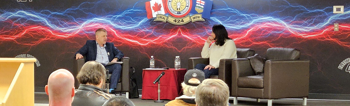 Federal NDP leadership candidate Heather McPherson speaking to the international brotherhood of electrical workers