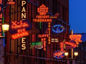 The Neon Sign Museum collection on the TELUS and Mercer Warehouse buildings.
